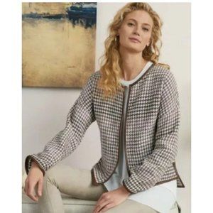 Soft Surroundings Romilly Jacket Brown Houndstooth Vegan Leather Trim Size Large